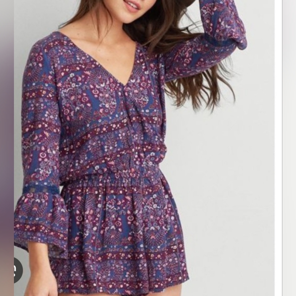 American Eagle Outfitters Purple Floral Jumpsuit